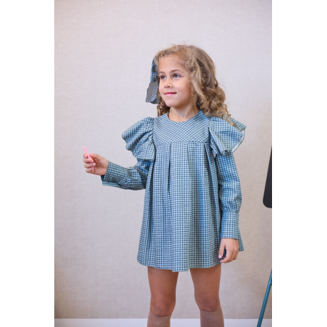 VESTIDO CUADROS VOLANTES MANGA , LA MARTINICA