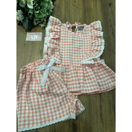 CAMISA MÁS SHORT VICHY MELOCOTÓN , MON PETIT