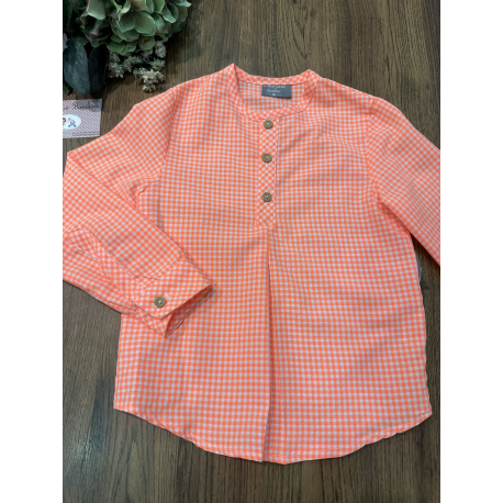 CAMISA POLERA NIÑO VICHY NARANJA FLÚOR , MON PETIT