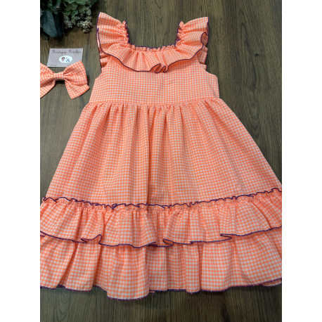 VESTIDO VICHY NARANJA FLÚOR , MON PETIT