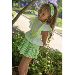 FALDA VICHY AZUL-FLÚOR MÁS BLUSÓN RATAS FLÚOR , LA MARTINICA