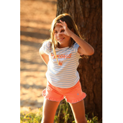 CAMISETA NIÑA MÁS SHORT FELPA CORAL/CELESTE MIKONOS , EVA CASTRO