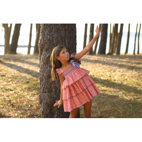 VESTIDO VOLANTES VICHY ROJO LIBÉLULA , EVA CASTRO