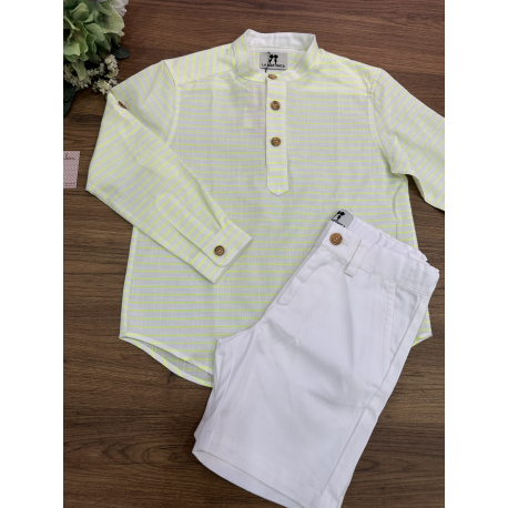 PANTALÓN CORTO BLANCO MÁS C.M/LARGA RAYAS FLÚOR , LA MARTINICA