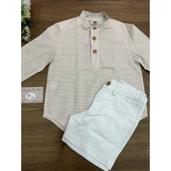 PANTALÓN CORTO ROSA MÁS C.MANGA LARGA RAYAS ROSA , LA MARTINICA