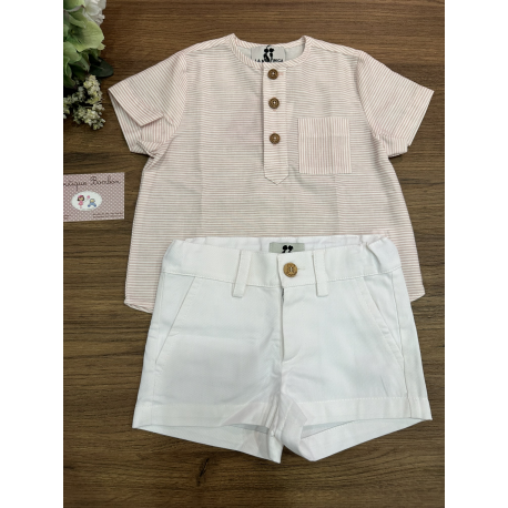 PANTALÓN MINI CORTO ROSA MÁS C.MANGA/CORTA RAYAS ROSA , LA MARTINICA