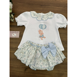 CONJUNTO CAMISETA MÁS CULOTE CON VOLANTE LADY MOURE BLUE , VALENTINA BEBES