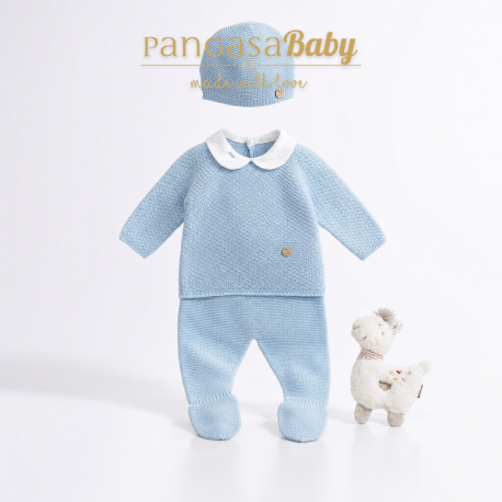 P.PUESTA C.BEBE BIRD MÁS GORRO CELESTE EMPOLVADO , PANGASA