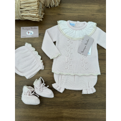 CONJUNTO BRAGA 4PIEZAS CUELLO BOLILLO , CAPOTA Y PATUCOS "QUARZ CHARME", MAC ILUSIÓN