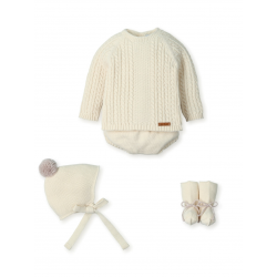 CONJUNTO BRAGA 4PIEZAS GORRO Y PATUCOS "NATURAL TRENZ", MAC ILUSIÓN