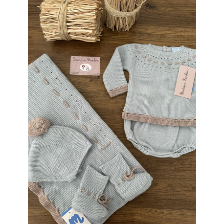 CONJUNTO 4PIEZAS BRAGA PUNTO PASACINTAS PATUCOS Y GORRO POMPON"ABETOS ICONIC", MAC ILUSIÓN