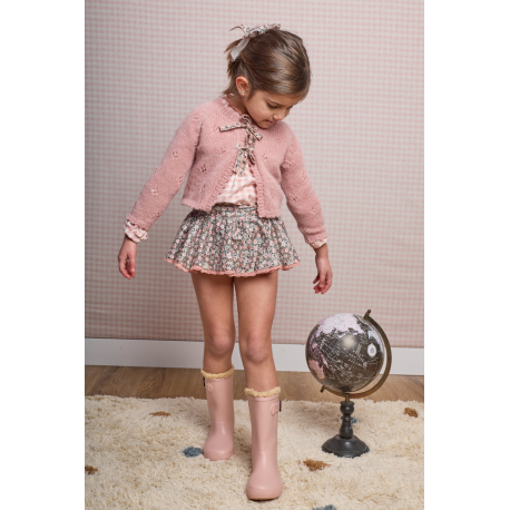 BRAGA VOLANTES MÁS BLUSA Y CHAQUETA 3/4 ROSA LAZOS , LA MARTINICA