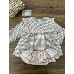 CAMISA NIÑA VICHY CAMEL MÁS BRAGUITA ERIZOS , PIO PIO