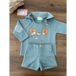 SUDADERA ARDILLA+CAMISA VICHY MÁS PANTALON CORTO FELPA , PIO PIO