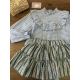 CAMISA NIÑA VICHY CELESTE VOLANTE MÁS FALDA/PANTALON RAYAS VERDE/CELESTE , MON PETIT