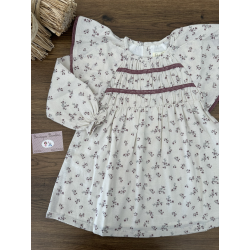 VESTIDO BEIGE CON VOLANTES T PUNTILLA EN ROSA , DADATI