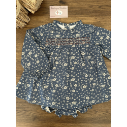 VESTIDO BB AZUL DE FLORES CON BRAGUITA Y SMOCK , DADATI