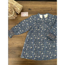 VESTIDO AZUL DE FLORES Y SMOCK EN LOS PUÑOS , DADATI