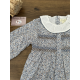 VESTIDO FLORAL AZUL CON NIDO DE ABEJA , DADATI