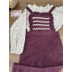 BLUSA CON VOLANTE EN EL CUELLO Y ESTAMPADO FLORAL MÁS MONO LARGO PANA MORADA LUNARES BEIGE , DADATI
