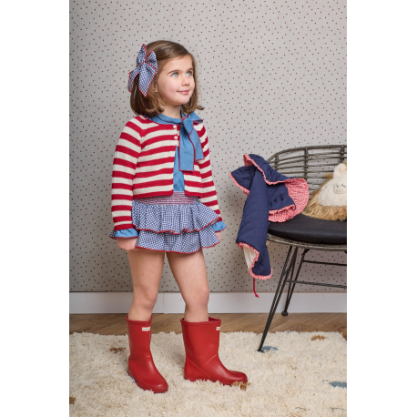 BRAGA VOLANTES NIDO MÁS BLUSA VAQUERA Y CHAQUETA 3/4 RAYAS ROJAS-CRUDA , LA MARTINICA