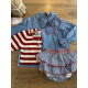 BRAGA VOLANTES NIDO MÁS BLUSA VAQUERA Y CHAQUETA 3/4 RAYAS ROJAS-CRUDA , LA MARTINICA