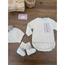 CONJUNTO BRAGA 4PIEZAS GORRO Y PATUCOS "NATURAL TRENZ", MAC ILUSIÓN