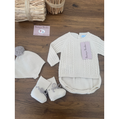 CONJUNTO BRAGA 4PIEZAS GORRO Y PATUCOS "NATURAL TRENZ", MAC ILUSIÓN