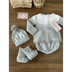 CONJUNTO 4PIEZAS BRAGA CANESÚ GORRO POMPON Y BOTITAS"ELEGANT WINTER JACQUARD",MAC ILUSIÓN