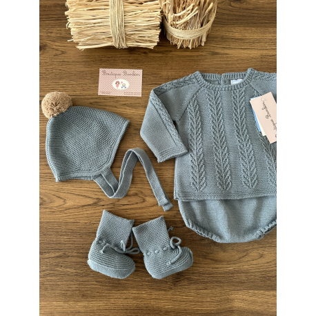 CONJUNTO 4PIEZAS BRAGA PUNTO CANESÚ MENGUADO PATUCOS Y GORRO POMPON"ZAFIRO WINTER" , MAC ILUSIÓN